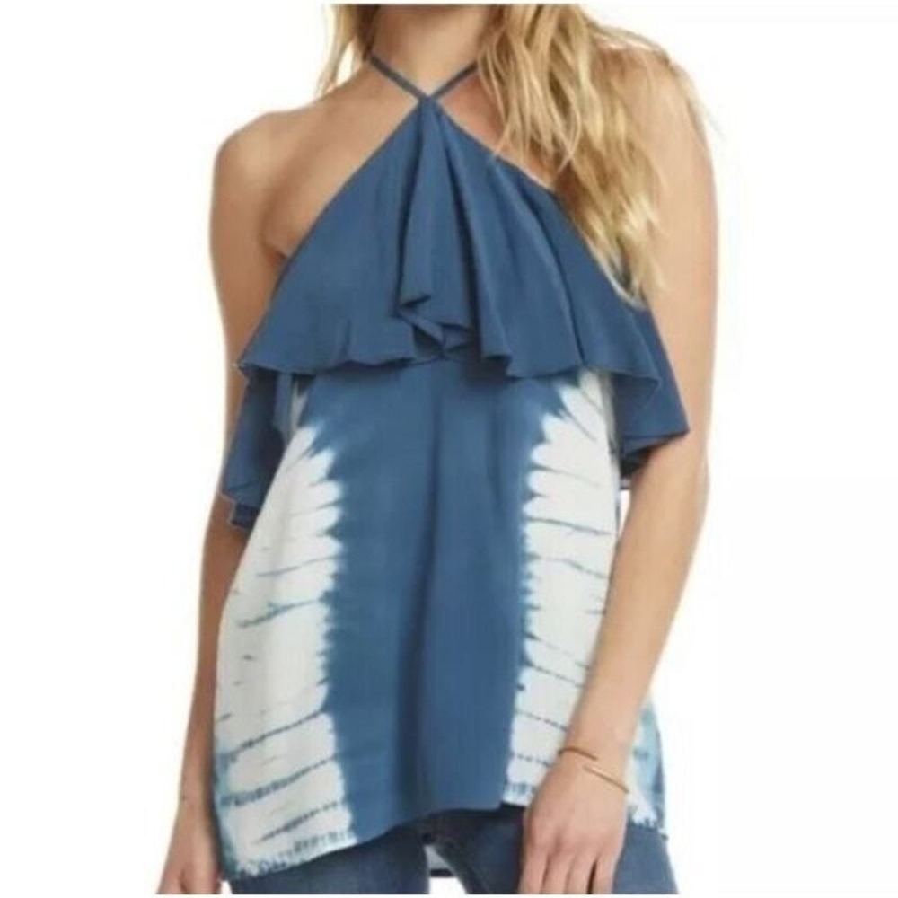 Chaser Blue‎ Halter Top Ruffle Tie Dye Sleeveless Casual Blouse Tank Summer Sz M